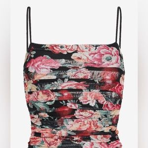 Body Contour Floral Mesh Cropped Cami